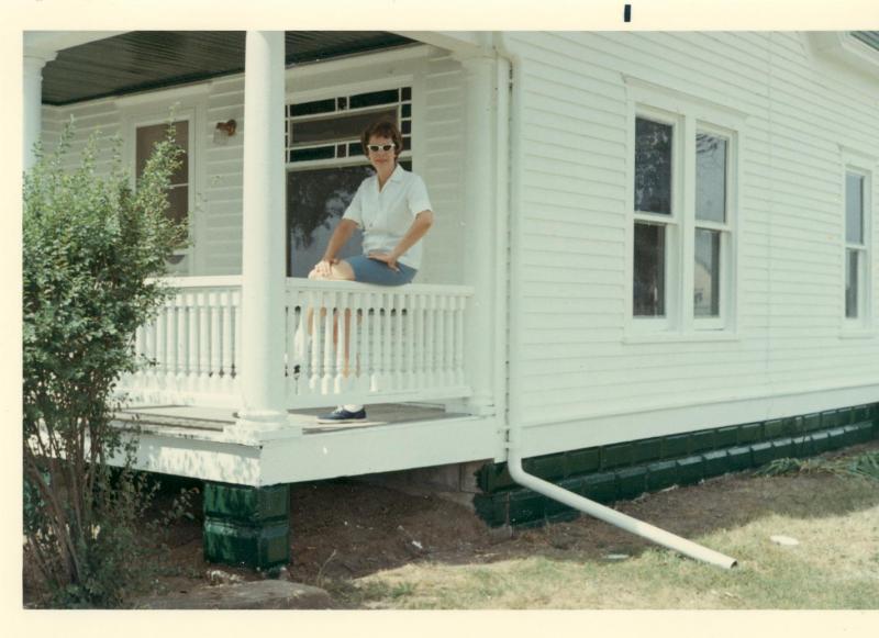 Gretchen Ross takes a break from restoration efforts in the late 1960's